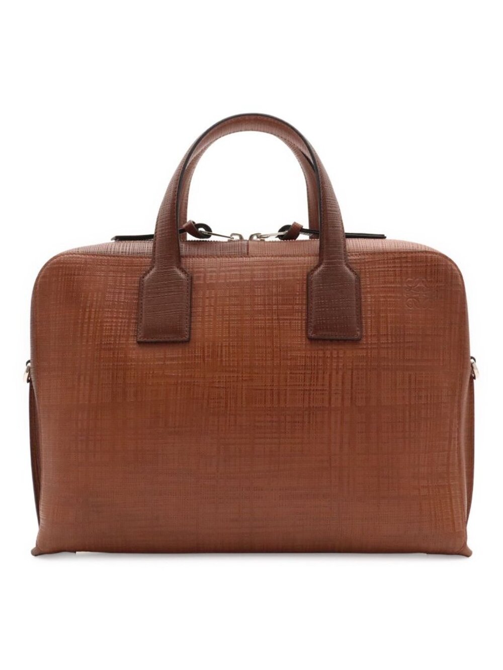 Loewe Goya Anagram Briefcase Business Document Purse Leather Brown Silver